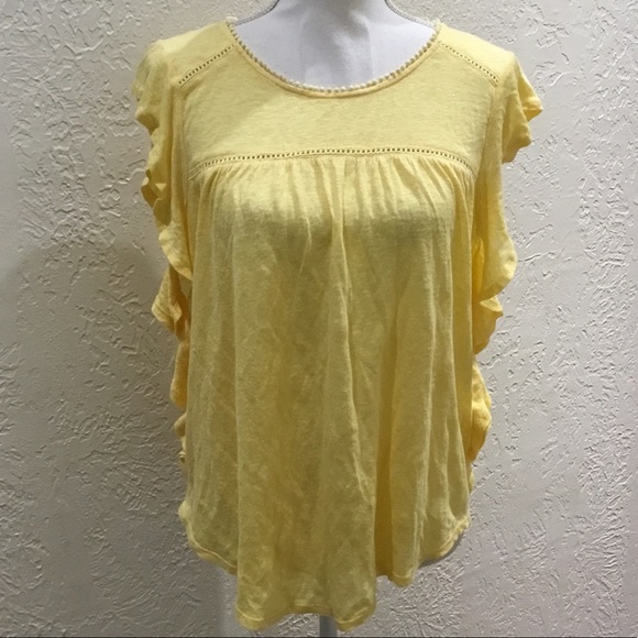 Anthropologie Tops - Anthropologie cottage core lightweight boho yellow ruffle top size xs